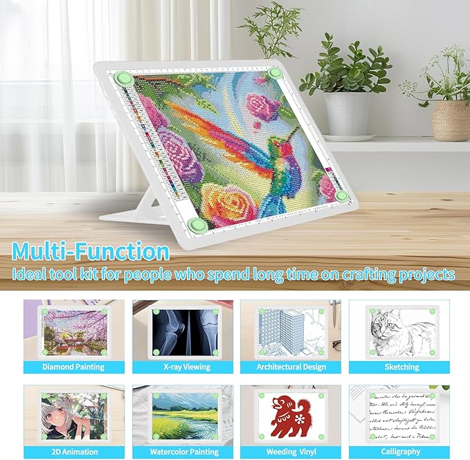 Phylosal Rechargeable A4 LED Light Pad with Built-in Stand, Magnetic Tracing Light Box for Drawing, Diamond Art Light Board with Side Button, Super Bright Light Table for Diamond Painting, Sketching