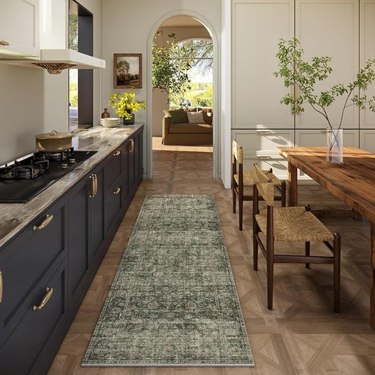 Machine Washable Rug Runners for Hallways: 2'6"x8' Kitchen Rugs Stain Resistant Non Slip Low Pile Soft Boho Carpet Runners for Hallways Bedroom Entryway Indoor Beside Bathroom Laundry Room