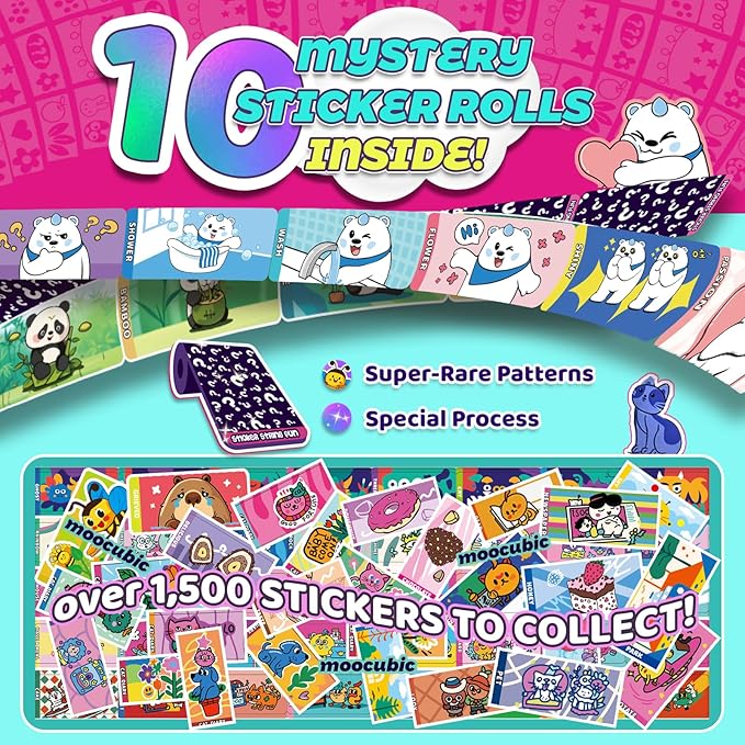 MooCubic Rolls Stickers Jewelry Making Kit, Includes 320 Mini Sticky, Builds 6 Bracelet or 2 Necklace, 200 Beads & 2 Pendants, Wearable DIY Friendship Gift for Kids Ages 5+ Girls & Boys (M1)