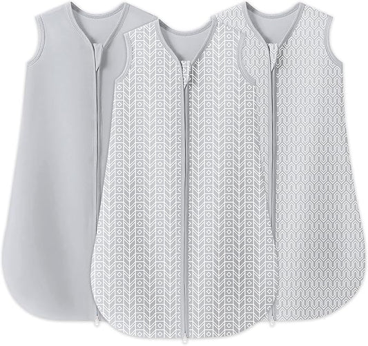 SWEET DOLPHIN Baby Sleep Sack 6-12 Months - 100% Cotton 2-Way Zipper TOG 0.5 Infant Wearable Blanket, Newborn Essentials Toddler 3 Pack Sleeping Sacks - Grey