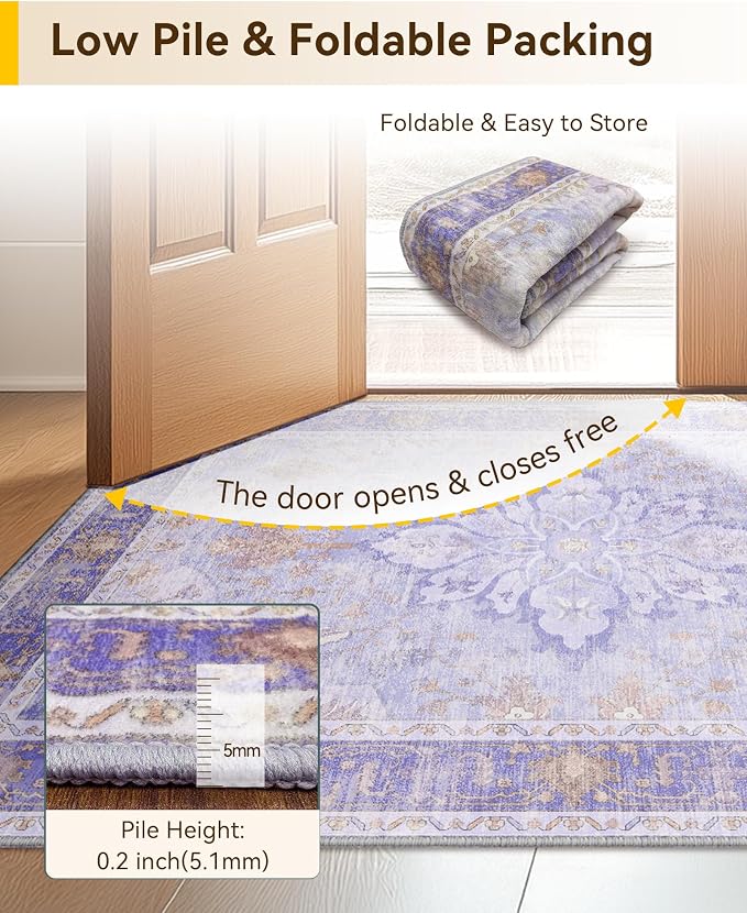 RELEANY Area Rugs 6'x9' Washable Non-Slip, Floral Vintage Distress Print - Image 6