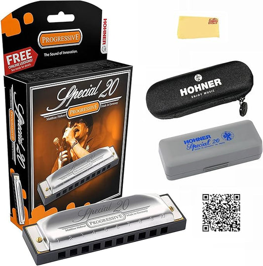 Hohner Special 20 Harmonica - Key of D Bundle with Case, Pouch, Online Manual, and Austin Bazaar Polishing Cloth