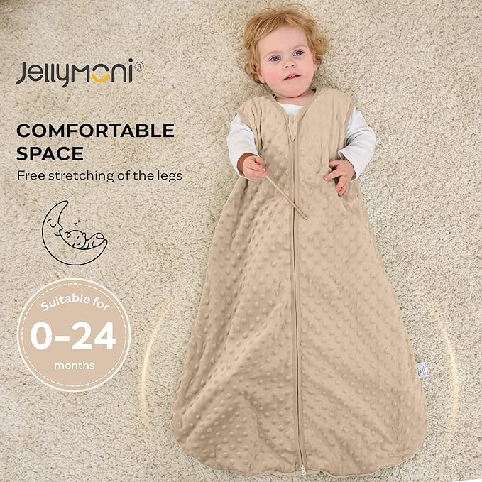 JELLYMONI Fleece Baby Sleep Sack 0-6 Months, 1.5 Tog Warm Winter Baby Wearable Blanket with Plush Dots and 2-Way Zipper, Cotton Toddler Sleep Sack
