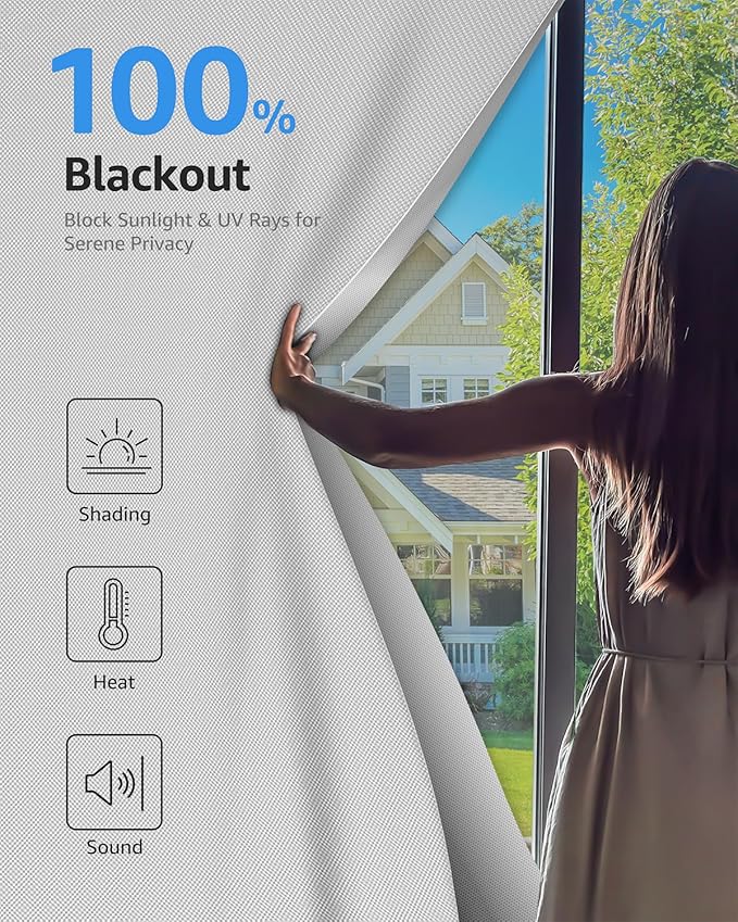 Sumobaby Blackout Curtains for Bedroom 47"x48" Portable No Drill Black Out Window Cover with Upgraded Hook&Loop Tapes,100% Blackout Shades,Thermal Insulated Blinds for Bedroom,Nursery(1 Panel,White)