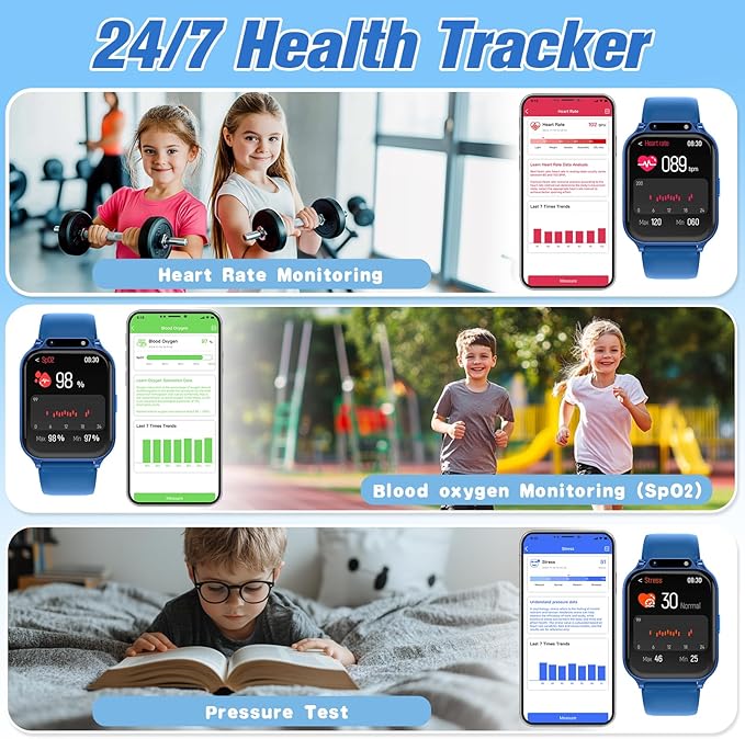 Smart Watch for Kids 1.85" with Fitness Tracker, Sleep Monitor, 22/100+ Sport Modes, DIY Dial, IP68 Waterproof, Step Counter, Heart Rate, Camera, with/Without APP, Gift for 3-12 Years Old Boys Girls