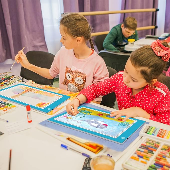 Light Box Drawing Pad, Tracing Board with Type-C Charge Cable and Brightness Adjustable for Artists, AnimationDrawing, Sketching, Animation, X-ray Viewing (A4-P-Blue-New)