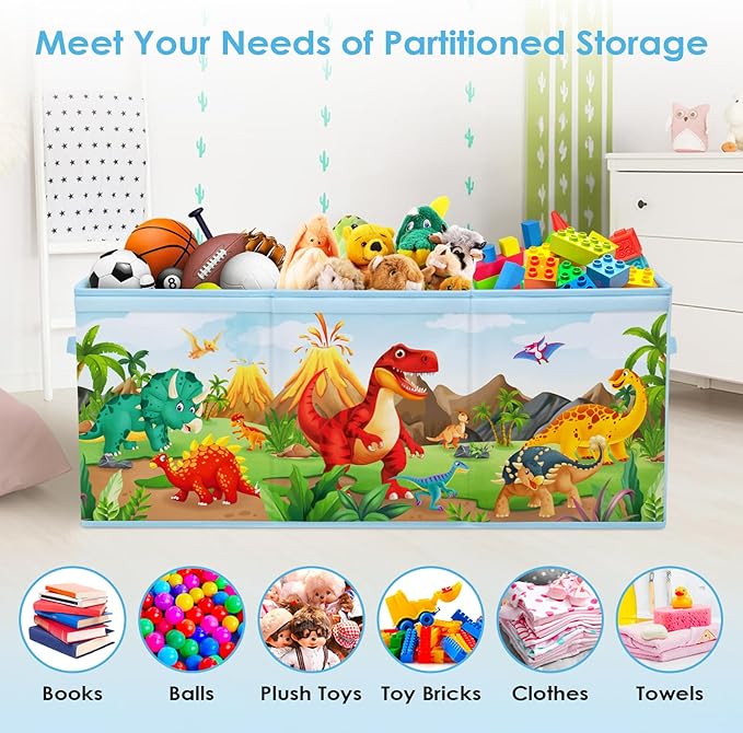 Large Toy Box Chest Organizer with Flip Lid for Kids, Collapsible Oxford Toy Storage Box with Handles for Boys Girls, Sturdy Waterproof Storage Organizer for Bedroom Playroom Nursery, 37.7×12.5×15.7''