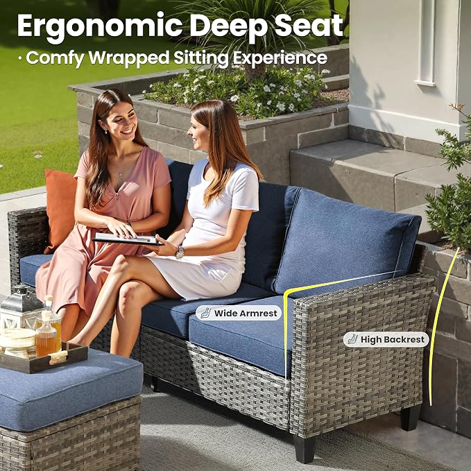 ovios 7 Pieces Patio Furniture Set, Outdoor Wicker Sofa Couch - Image 6