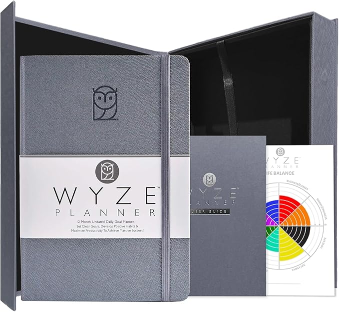 Undated Daily Planner – 1-Year B5 Productivity Organizer with Two-Page Weekly Spread, Goal Setting, Habit Tracker, Weekly & Monthly Pages – Hardcover Time Management Notebook (Gray)