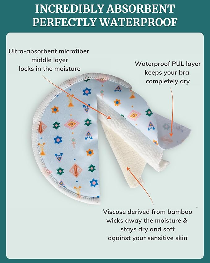 Nursing Pads - Breast Pads for Leaking Milk - Reusable & Washable Breastfeeding Pads - Stay Dry Longer - Almohadillas y Protectores de Lactancia - Viscose derived from Bamboo - 10 Pads