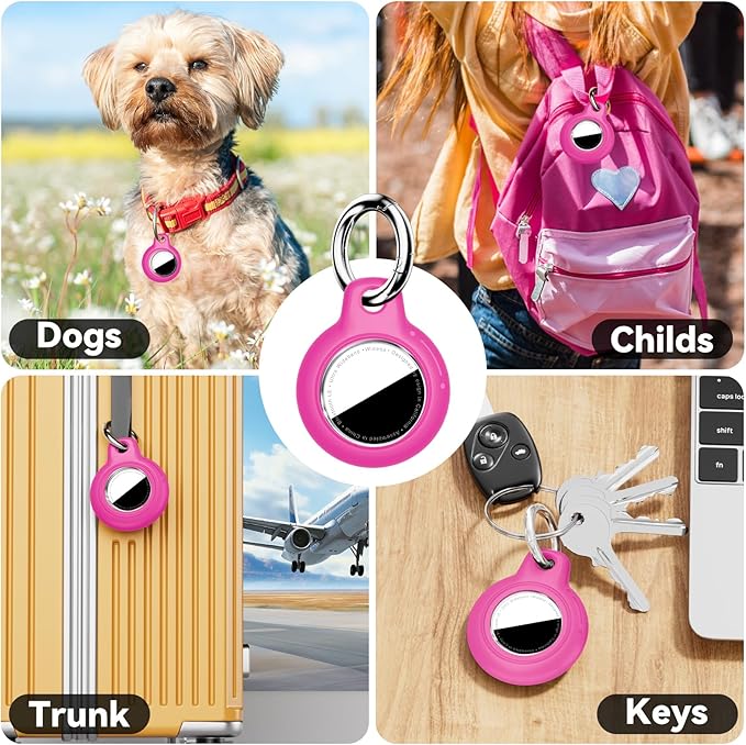 Upgrade Waterproof Airtags Holder with Apple Airtags Keychain, Hard PC Air Tag Case, Anti-Scratch & Shock Air tag Holder,Men's Women's Keyrings & Keychains, for Dog,Car Key,Luggage -Rose Red