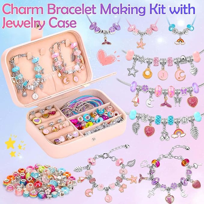 Bracelet Charm Making Kit with Jewelry Box Charm Beads for Jewelry Making DIY Bracelet Craft Kit for Birthday Gifts Valentine Christmas