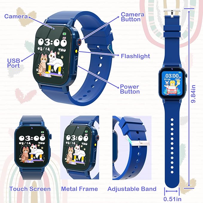 Kids Smart Watch Boys with 32 Games, Kids Watch for Boys Age 5-12 with HD Touch Screen Camera Pedometer Video Music Player Audiobook, Toys for 10 9 8 7 6 5 Year Old Boy Birthday Gift