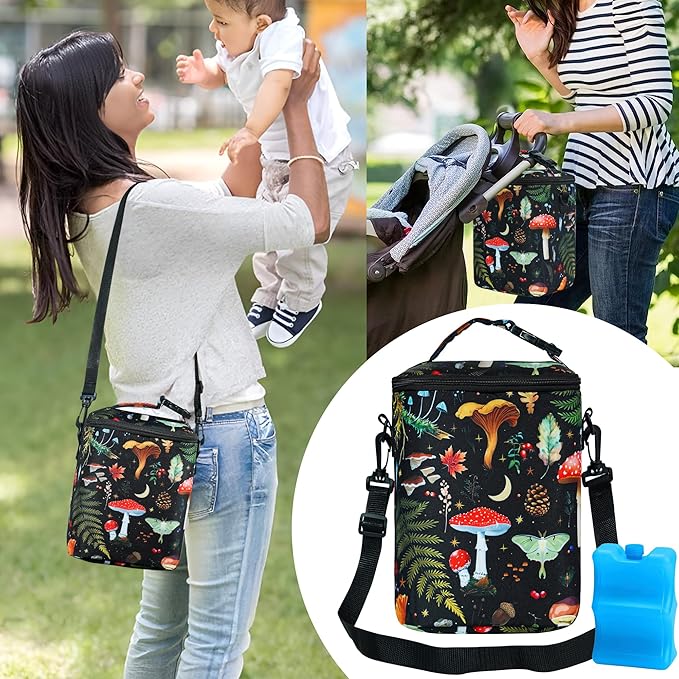 Breastmilk Cooler Bag with Ice Pack Fits 4 Baby Bottles Up to 9 Ounce Insulated Baby Bottle Bag Breast Milk Cooler on The Go with Strap Baby Bottle Cooler Bag for Nursing Mom Daycare or Travel