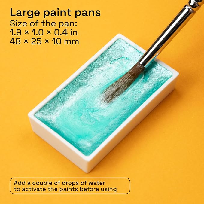 ARTISTRO Professional Metallic Watercolor Paint Set for Adults - 12 Pigment-Rich Metallic Colors, XL Pans, ASTM-I Lightfastness, High Tinting Strength Watercolor Set for Professionals made by professionals