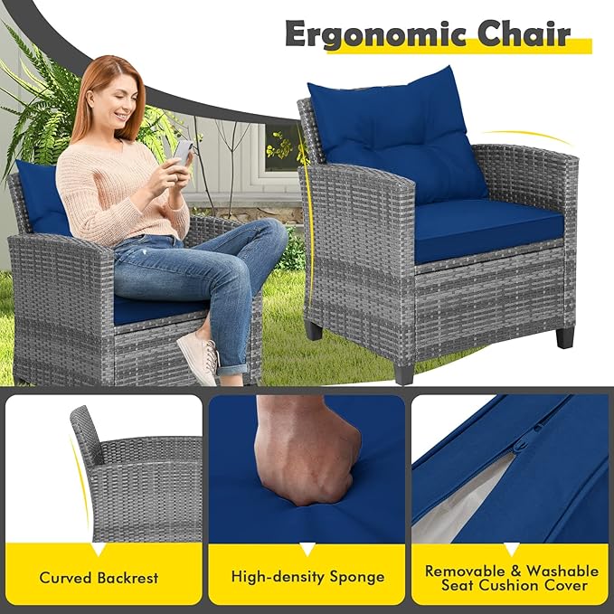 COSTWAY 3-Piece Patio Furniture Set, Outdoor Wicker Rattan Sofa - Image 5