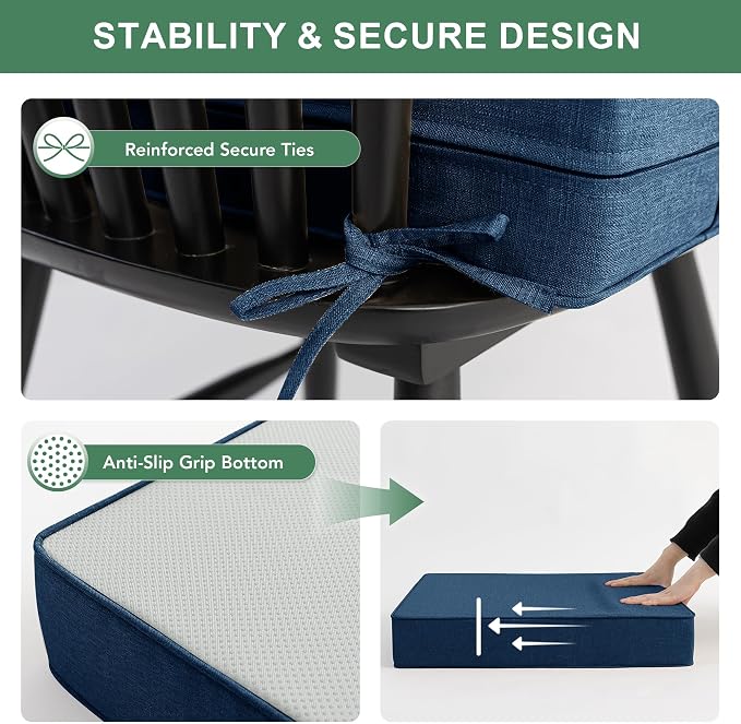 Summsun Outdoor Chair Cushions, Faux Linen Backrest and Seat Cushion Set - Image 4