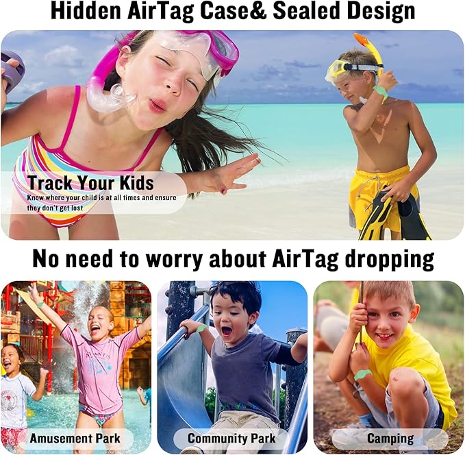 2 Pack Waterproof AirTag Bracelet for Kids, Hidden Silicone Wristband for AirTag, GPS Tracker Case for Air Tag Holder Strap Band for Child Toddler,Secure Anti-Loss Protection(Blue Matcha)