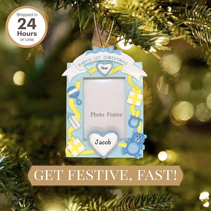 Baby Personalized Christmas Ornaments 2023 - Fast & Free 24h Customization – Pink Baby's First Picture Frame Christmas Decorations with Name - Comes Gift-Wrapped