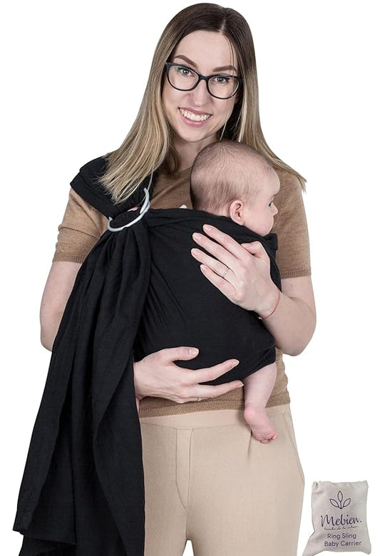 Lightweight Baby Sling 100% Cotton Newborn, Toddler, Infant Adjustable Ring Sling Breathable Travel Carrier Black