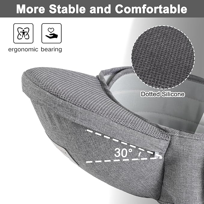 Baby Hip Carrier, Baby Carrier with Adjustable Waistband & Breathable Mesh, Ergonomic Carrier with Non-Slip Hip Seat Surface for Newborns & Toddlers, Grey