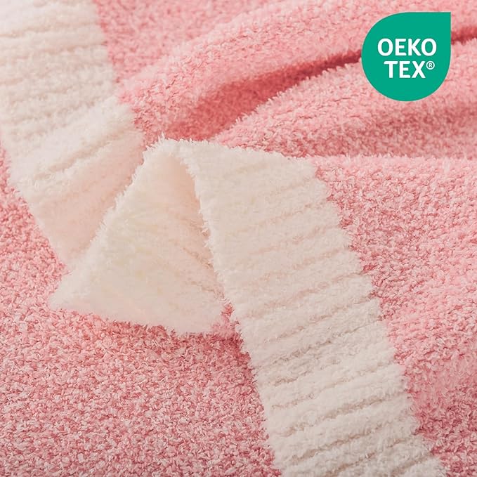 NEXHOME PRO Soft Blankets Pink, Cozy Throw Blanket for Couch, Warm Reversible Knit Blanket for Women, Fuzzy Lightweight Throws for Sofa, Bed, Picnic, Heather Hot Pink, 50 x 60 inches