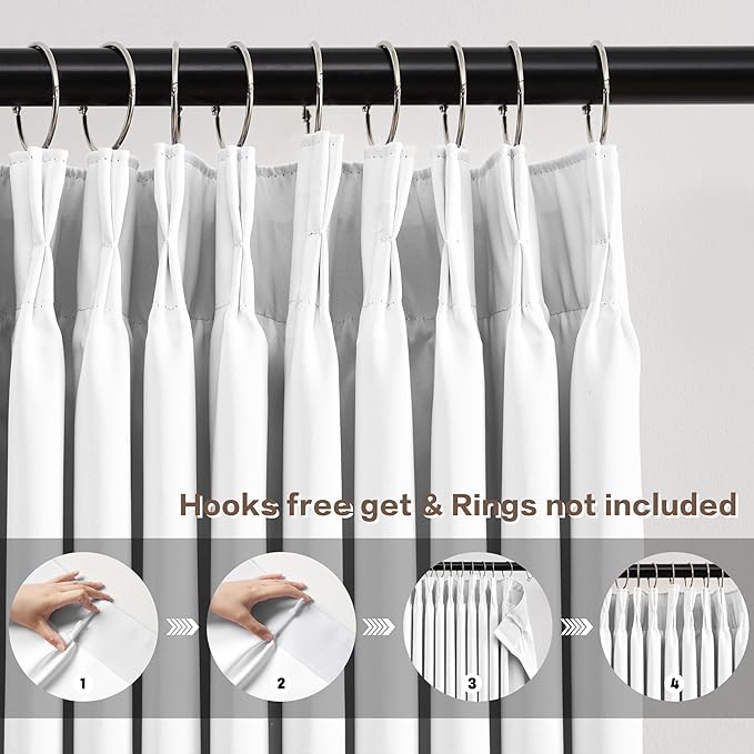 KEQIAOSUOCAI White Linen Pinch Pleat Curtains 92 Inches Long 2 Panels for Living Room Bedroom Snow White Pleated Hooks Elegant Luxury Privacy Curtain Drapes 92 Inch Length