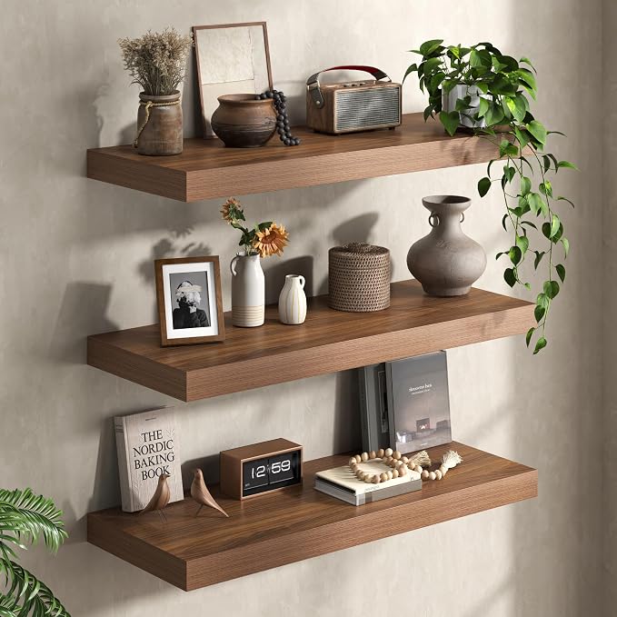 32Inch Walnut Floating Shelves for Wall, 12 Inch Deep Shelves for Bedroom - Image 8
