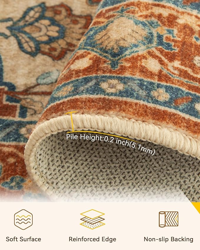 RELEANY Area Rugs 9'x12' Washable Non-Slip, Floral Vintage Distress Print - Image 4