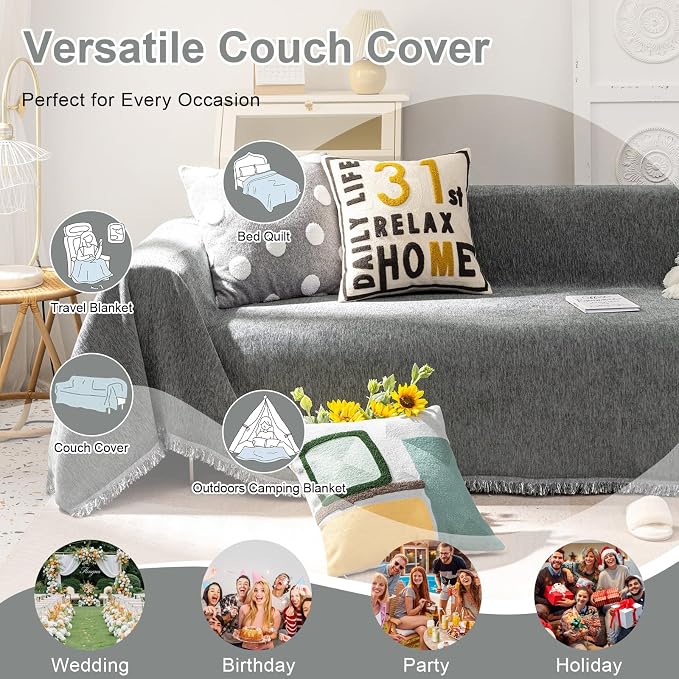 VClife Boho Chic Couch Cover, Soft Chenille Couch Covers - Image 4