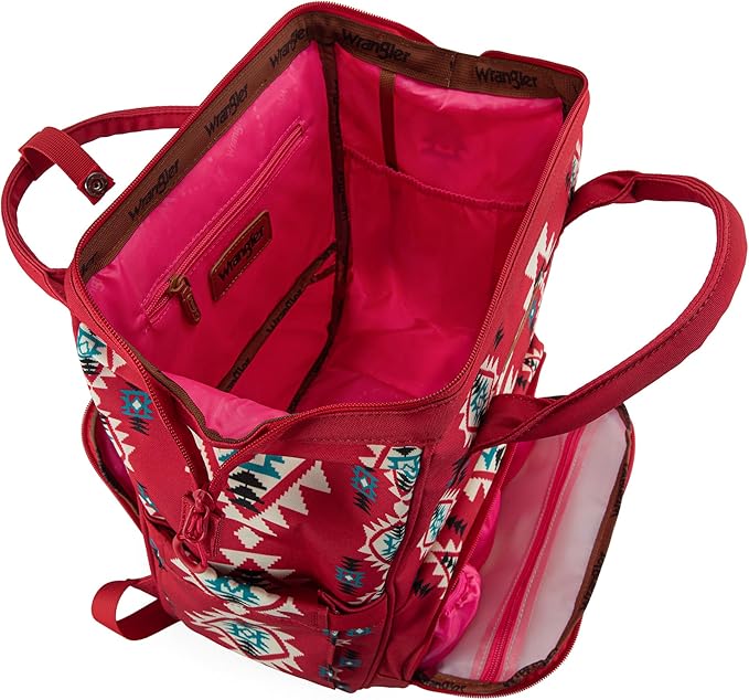 Wrangler Diaper Bag Backpack Aztec Travel Backpack Purses Western Multi-Function Baby Bags for Mom with Waterproof Insulated Pockets