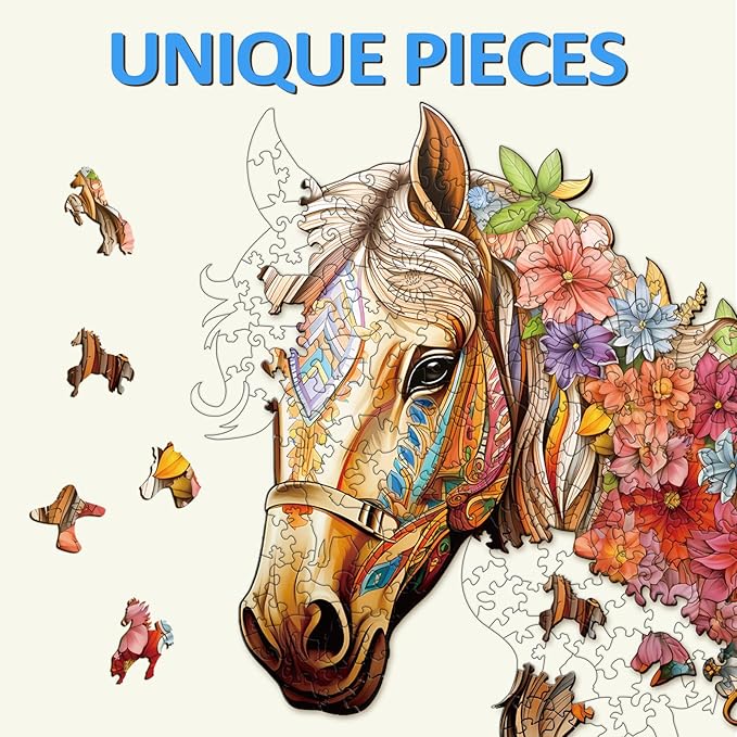Wooden Puzzles for Adults, Wood Horse Puzzle, Unique Gifts for Men Women, Adult Puzzles (S-8.5 * 8.1in 100pcs)