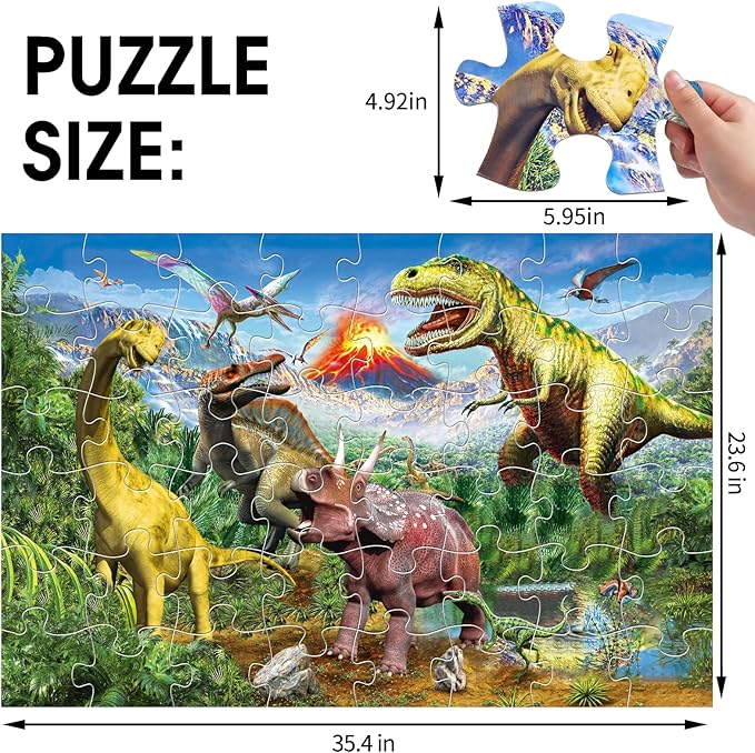 Jumbo Floor Puzzle for Kids,48 Piece Volcano Dinosaur Large Jigsaw Puzzles, Fun Educational Toy for Toddlers Ages 3-5,Preschool Learning Gift for Boy Girl Ages 4-8