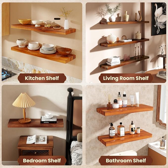 48" Solid Teak Floating Wall Shelf - Image 7