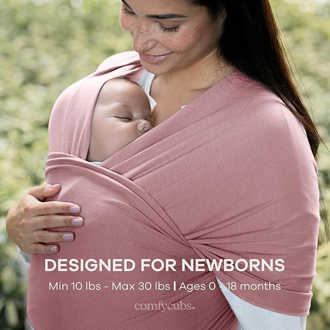 Comfy Cubs Baby Wrap Carrier - Soft & Secure Fit Cotton Blend Baby Carrier Newborn to Toddler - Hands-Free & Lightweight Infant Wrap - Adjustable, One Size Fits All Toddler Sling - Mauve