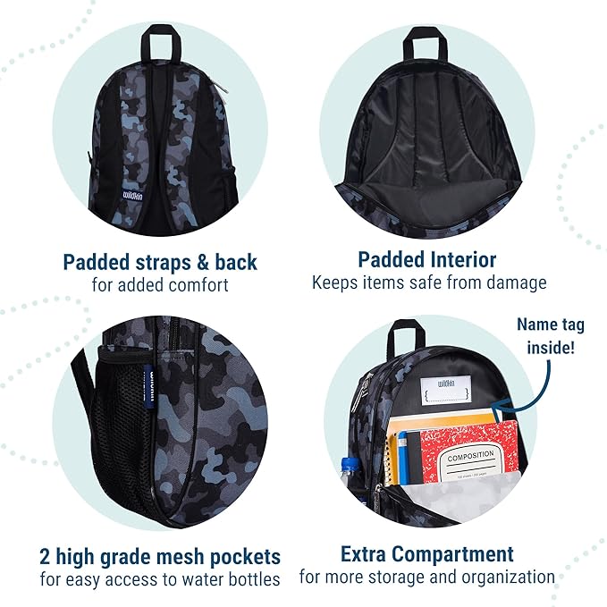 Wildkin 15-inch Kids Backpack – Durable, Padded, Adjustable for School & Travel - Black Camo