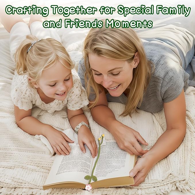 WaldyWop Crochet Kit for Beginners - 8 Flower Bookmarks Knitting Kit w/Step-by-Step Video Tutorials & Soft Yarn, Hook - Wobbles DIY Art Craft Kit for Adults Kids, Birthday Gifts for Women Girls Teen