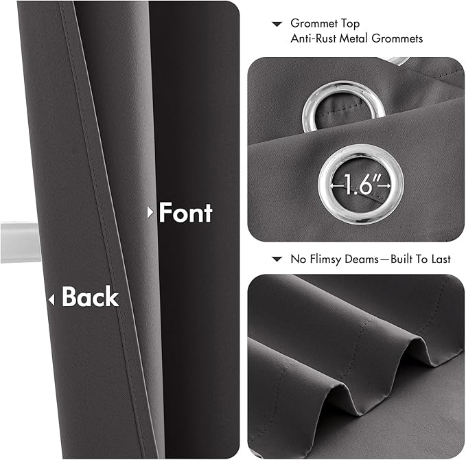 MIULEE Grey Blackout Curtains for Bedroom Living Room 96 Inches Long 2 Panels, Thermal Insulated Room Darkening Drapes Solid Grommet Top Noise Reduction Light Blocking Window Treatments 40x96 Inch
