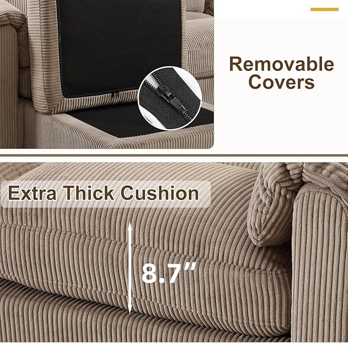 HAOMARKETS Corduroy 4-Piece Sofa Set, Upholstered Ottoman Set of 2 and 2 - Image 4