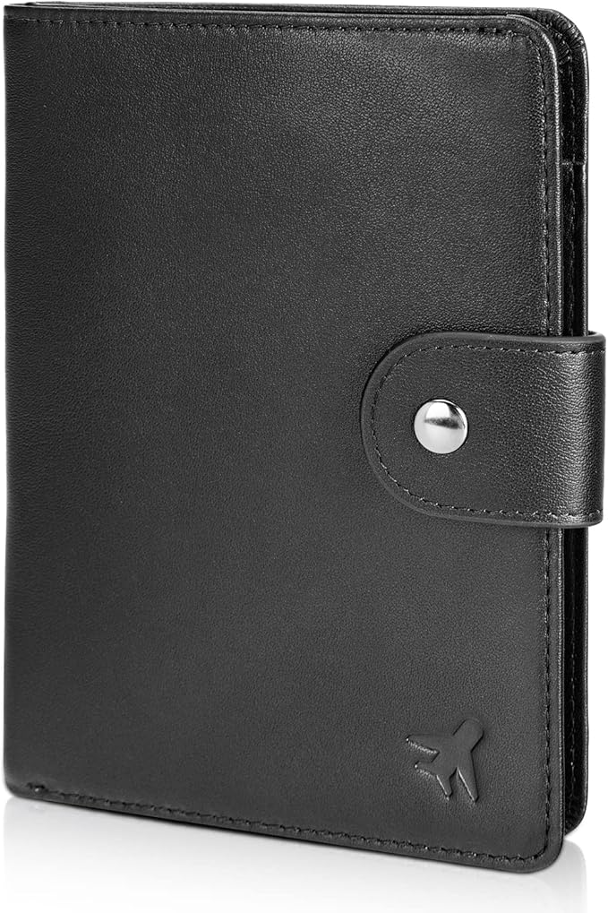 Polare Luxury RFID Blocking Leather Passport Holder Travel Wallet For Men and Women (Black(Snap Version))