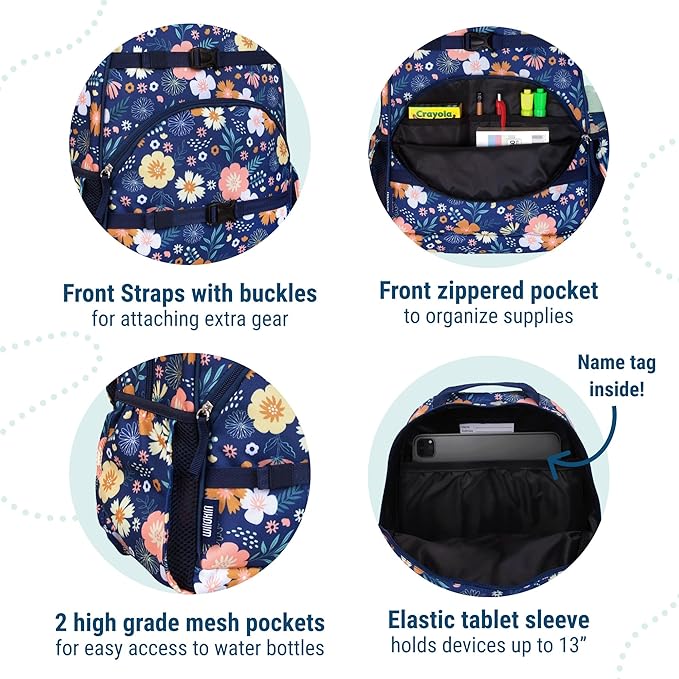 Wildkin ECO rPET 17-inch Large Backpack – Sustainable, Padded, Adjustable – Wildflower Bloom