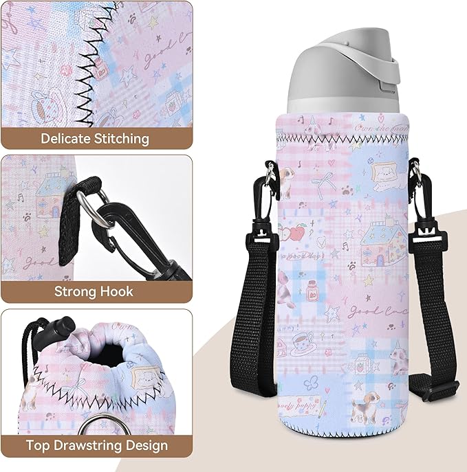 AUPET Water Bottle Sling Bag Carrier Crossbody Sleeve,Insulated Neoprene Bottle Case Holder Pouch Cover 500ML/17oz with Shoulder Strap for Walking Women Men