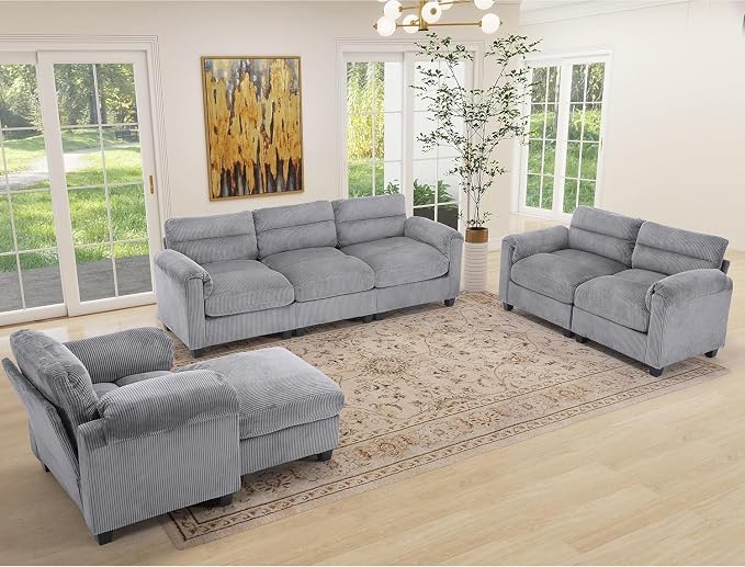 HAOMARKETS Corduroy Sofa Set, Upholstered Ottoman, Loveseat Set of 2with Plush - Image 7