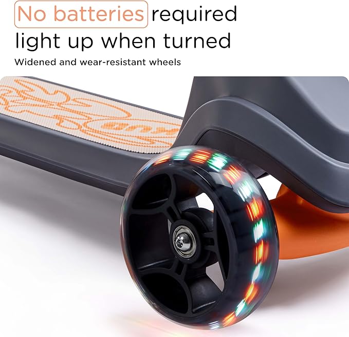 KUB Toddler Scooter for Kids Ages 2+, 3 Wheel Kick Scooter with LED Light-Up Wheels, Adjustable Height Handlebar, Lean-to-Steer, Anti-Slip Deck, Easy-Fold Design, Gift for Boys and Girls