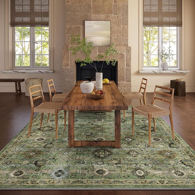 Washable Area Rugs for Living Room: 5x7 Rug Boho Vintage Rugs Stain Resistant Non Slip Low Pile Lightweight Soft Carpets for Bedroom Kitchen Dining Room Nursery Kids Room Farmhouse Home Office