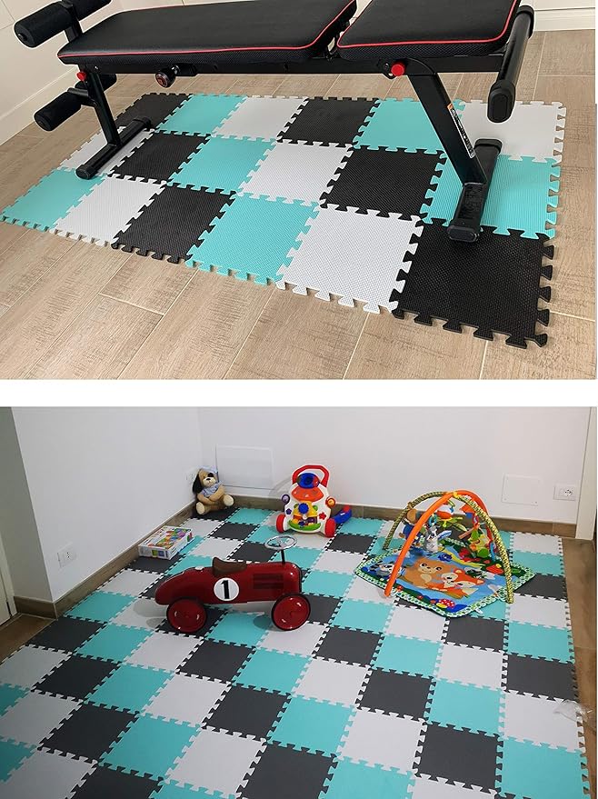 MQIAOHAM® 25 Pieces Puzzle Play Mats, Soft Baby Play Mat, Kids Interlocking Foam Floor Tiles, Toddlers Carpet Playmats G301025-109