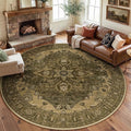 RELEANY Area Rugs Round 8ft Washable Non-Slip, Floral Vintage Distress Print by RELEANY