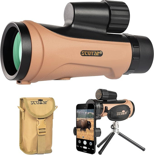 12x50 Monocular Telescope - FMC Fogproof, IP67 Waterproof Hand Held Telescope - BAK4 Phase and Dielectric Coated Prism - Adventure Accessories Set: Bag, Smartphone Adapter, Mini Tripod