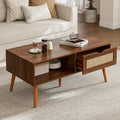 ZttRiee Coffee Table with Storage, Boho Dining Table with Rattan Drawer and by ZttRiee