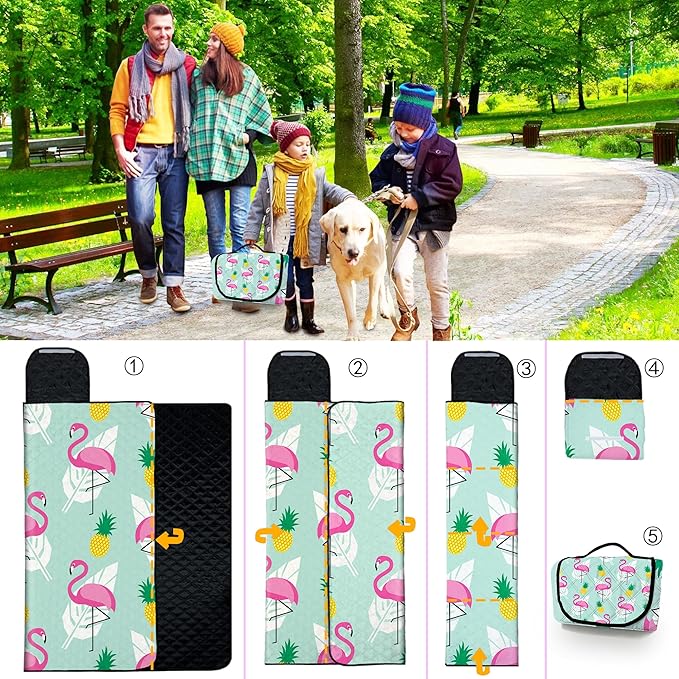 Extra Large Picnic Blanket Waterproof,80"x 80"Foldable Machine Washable Beach Blankets,Outdoor Blanket for 6-8 Adults,Picnic Mat Suitable for Indoor Crawling,Park Beach,Camping,Hiking,Travel（Flamingo）